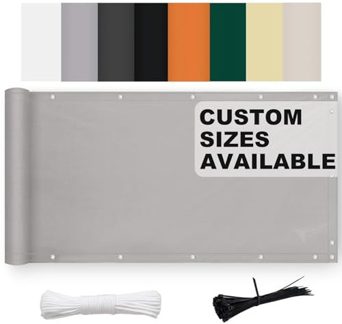 Aiyaoo Sichtschutz Balkonbespannung 50x850cm Windschutz Wasserdicht Blickdicht Sichtschutz Balkon PVC mit Ösen Nylon Kabelbinder Kordel für Balkon Terrasse Grau