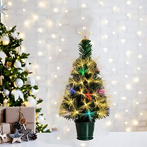 XMASKING Albero di Natale in Fibre ottiche Bianco Caldo e RGB da Interno con Vaso 70 cm