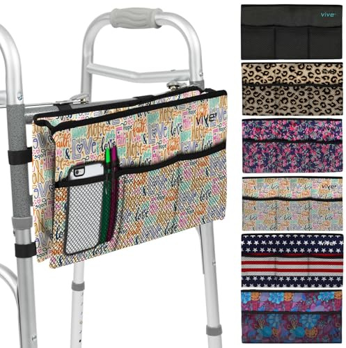 Vive Walker Bag - Water Resistant Accessory Basket Provides Hands Free Storage for Folding Walkers - Attachment Fits Wide (Faith)