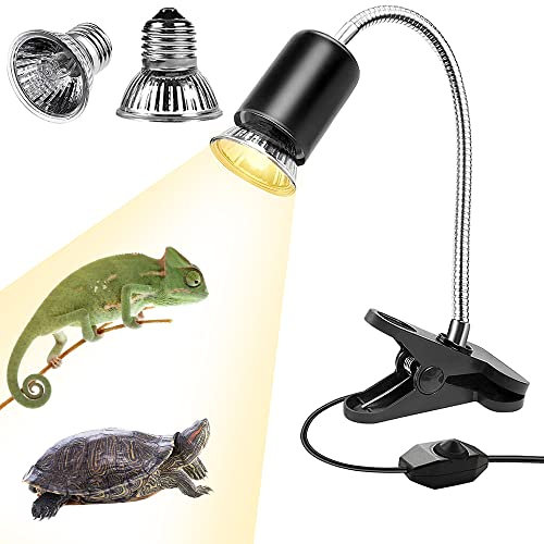 YeenGreen Lampada Per Tartarughe, Lampada Rettili 25w *2, Lampada Rettili UVA UVB, Lampada per Tartarughe Di Terra con Supporto Lampada Riscaldante per Rettili, Lucertole, Serpenti Tartaruga