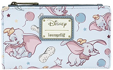 Loungefly Disney Dumbo Allover Print Bi-Fold Wallet, Blau, Medium, Geldbörse mit Reißverschluss, Blau, Medium, Geldbörse mit Reißverschluss, blau, M, Geldbörse mit Reißverschluss