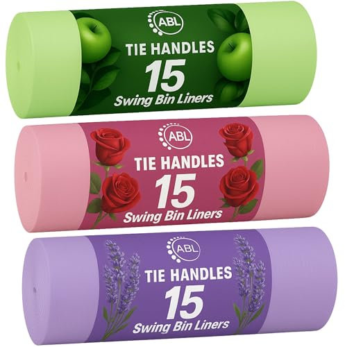 Scented 50L Swing Bin Liners | 15 Lavender, 15 Apple, 15 Rose Scented Bin Liners 50L | Tie Handle Bin Bags 60cm x 94cm 45 Bags Total. Great smelling scented bin liners to keep your home fresh
