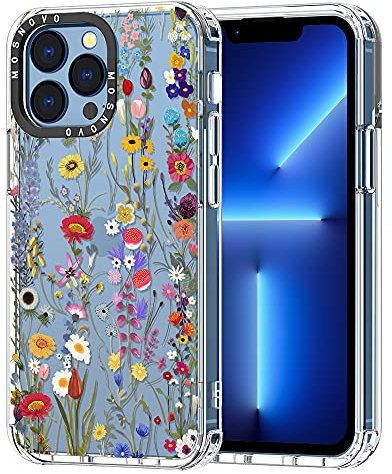 MOSNOVO für iPhone 13 Pro Hülle – Durchsichtige, schlanke, stoßfeste TPU+PC-Handyhülle, [6,6 Fuß Fallschutz/Anti-Abziehen] - Wildblumenwiese