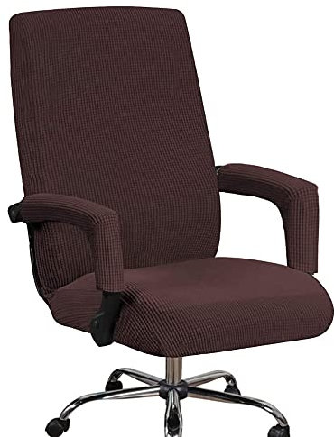 Bestenrose Bürostuhl Bezug Bürostuhlabdeckung für Die Sitzfläche Elastische Stuhlhussen mit Armlehne Hussen Bezüge Elastische Waschbar Stuhlhussen Set für Bürostuhl (X-Large, Braun)