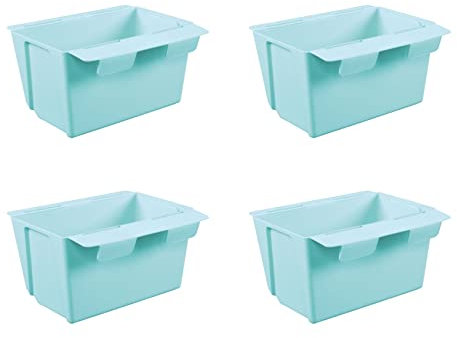 ARTECSIS Set Blumenkästen Pflanzkasten Balkonkasten Kunststoff Einsatz für Europaletten vertikaler Garten Hochbeet (4er Set, Blau/Mint)