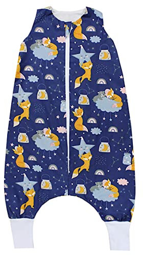 TupTam Baby Sommer Schlafsack mit Beinen 0.5 TOG OEKO-TEX zertifizierte Materialien unwattiert Unisex, Farbe: Füchse Wolken/Dunkelblau, Größe: 74-86