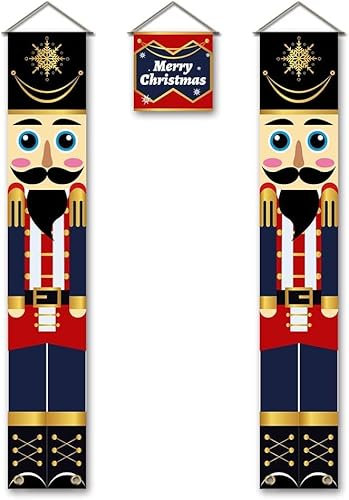 SUPERDANT 3 Pcs Schiaccianoci Portico Banner Buon Natale Soldato Modello per Portico Esterno Porta Decorazioni di Natale A Casa
