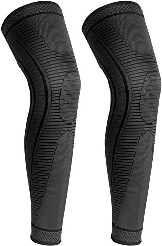 yeloumiss Kniebandage Lang 2 Stück Kniestütze Kompressions Knieschützer mit Rutschfestem Silikon Atmungsaktiv Knieorthese für Männer Damen für Sport Laufen ACL Arthritis (Schwarz, XL)