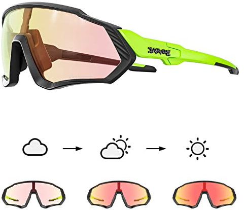 KAPVOE Photochromatische Selbsttönend Fahrradbrille TR90 Rahmen für Herren Damen Klar Sportsonnenbrille Sport Radfahren MTB Radbrille Sportbrille Fahren Angeln Laufen klar Schwarz 20
