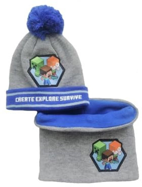 Minecraft Winterset Mütze und Schal (blau, 52)