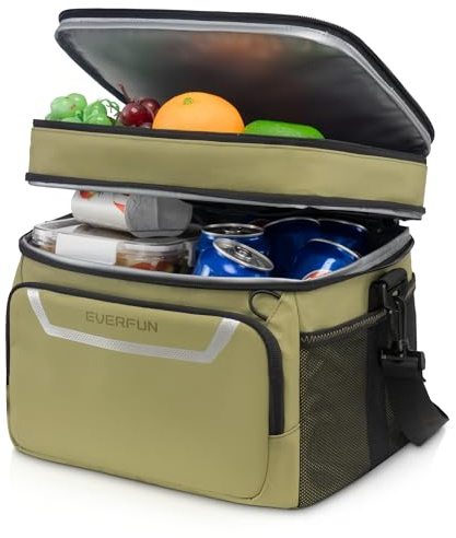 EVERFUN Isolierte Kühltasche 24-Dosen Doppellagig Lunchtasche Tragbare Mittel Kühlbox Weiche Lunchbox Faltbar Wasserdicht Auslaufsicher, für Männer Frauen,für Arbeit/Reise/Picknick/Strand, Schwarz 15L