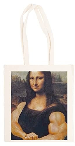 Suzetee Die Mona Lisa Mit Muskeln Beige Einkaufstasche Wiederverwendbare Tragetasche