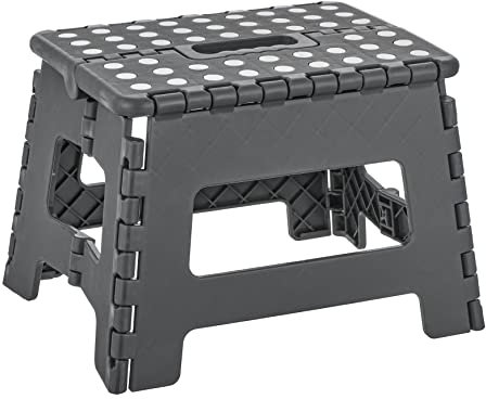 Baroni Home Tabouret Pliable en PVC porté 130 kg, Tabouret Léger et Résistant de Cuisine, Salle de Bain, Débarras, Jardin, Marchepied pour Enfants et Adulte Sécure, 29x22x22 cm (Taille M), Gris Foncé