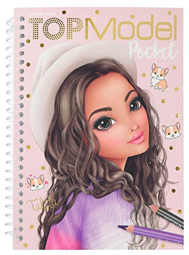 Depesche 11822 TOPModel-Libro Bolsillo de tamaño práctico con 120 páginas para Crear atuendos, Cuaderno para Colorear con Tabla de Pegatinas y encuadernación en Espiral, Multicolor
