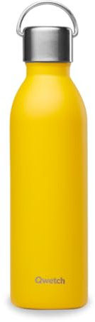 Qwetch - Bouteille Isotherme Active Jaune Curry 600ml - Gourde avec Anse Inox Recyclé - 24h Froid et 12h Chaud - Etanche, Sans BPA & Compacte