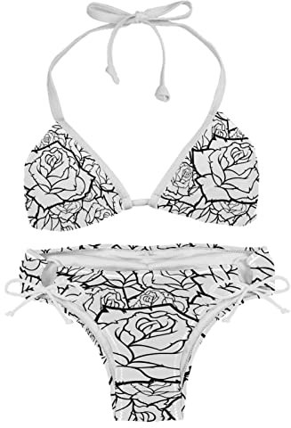 Rose Flower Black and White Women Bikini Swimsuit Bikini Sets Swimming