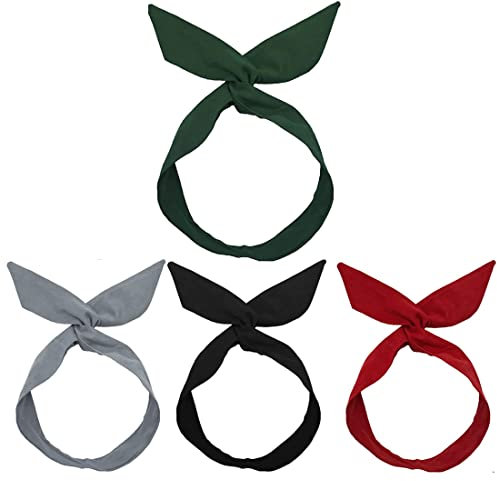 Haarband damen - 4 Stücke Haarreif mit Schleife Vintage, Kopfband Frauen Haarreifen Damen Haarband Bow Haarband Draht Retro Stirnband Haarband mit Draht Einfarbig Damen Draht Biegbares Haarband
