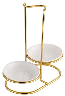lopituwe Spoon Rest Holder Set with Bowl Rack Kitchen Cookware Organizer Vertical Soup Scoop Storage Household Accessories, Gold/Round/2 Bowls