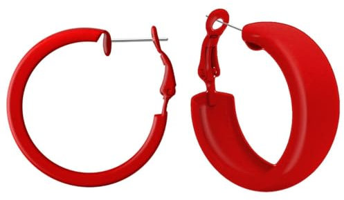 Soul-Cats 1 Paar Creolen Ohrstecker Ohrringe Metall Hoops 80er Style Retro, Farbe:rot