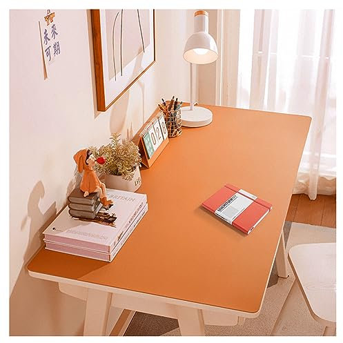 Large Leather Desk Mat, Desk Protection Mat, Table Desk Writing Mat, Large PU Leather Mouse Mat, Waterproof Protector, Notepad (80 x 160 cm, Orange)