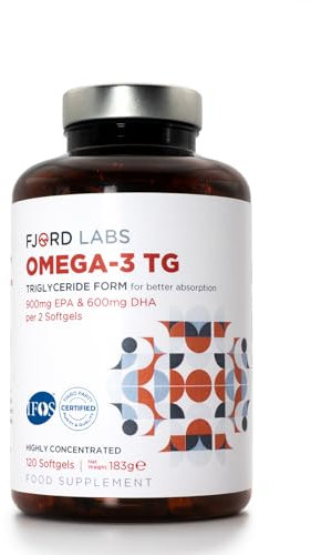 Omega-3 TG | Forma di trigliceridi | Certificato IFOS | 900mg di EPA e 600mg di DHA per 2 capsule | 120 capsule