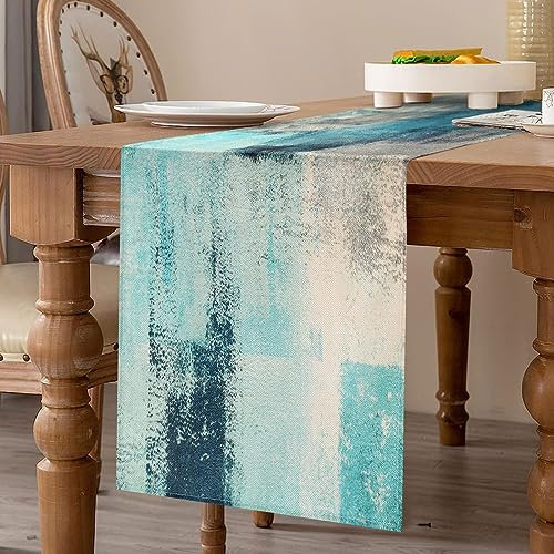 Tischläufer Frühling Sommer Blaugrün 33 x 183 cm Moderne Wohnzimmer Tischdecke Boho Deko Tischläufer für Esszimmer Party Küche Tisch Drinnen Urlaub Dekoration