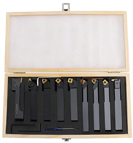 9 Stk Drehmeißel Set, Drehmaschine Bohrstange Drehwerkzeughalter, Schaftdrehmaschine Stahl Drehmeißelhalter mit Tragbarem Koffer Zum Drehen Von Gewindenuten mit Hartmetalleinsätzen