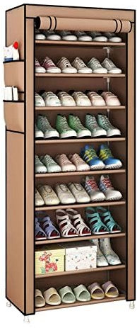 BALLSHOP Schuhregal Schuhständer Schuhschrank Schuhaufbewahrung 58 x 28 x 160 cm Schuh-Organizer mit 10 Ebenen mit staubdichtem Überzug für High Heels Sportschuhe Kaffee