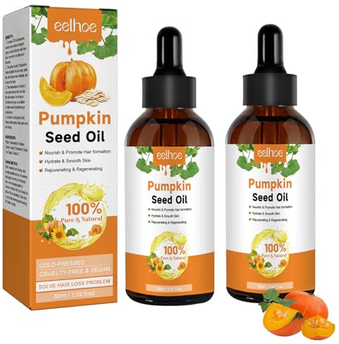 2 Pezzi Pumpkin Seed Oil 60ml,Olio di Semi di Zucca per Capelli,Hair Oil Perfetto per l'idratazione e la Riparazione di Capelli Secchi e Danneggiati
