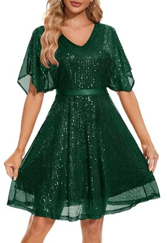 Wedtrend Pailletten Kleid Damen Cocktailkleid Damen Knielang Sexy Sommerkleid WTS6003 DarkGreen L