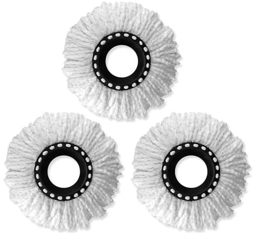 3 Pack Mop Heads Replacement, 360° Spin Mop Heads Standard Mop Head, Universal Spin Mop Heads Replacement, Spin Mop Replacement Mop Heads Commercial and Home Use (Round Mop Head)