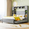 FEZTOY Doppelbett Holzbett 140x200 cm, Kinderbett mit 4 Schubladen, Kopfteil mit Bücherregal und Stauschrank, Bettgestell mit Lattenrost, Jugendbett, Funktionsbett, ohne Matratze, Grau