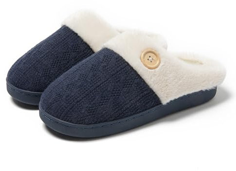 JOMIX Pantofole Donna Invernali Pelose Ciabatte Ragazze con Pelo Calde Imbottite Memory From Comode Morbide da Casa MD9606 Navy, 38
