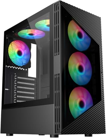 CiT Impact Black Mid-Tower PC Gaming Case ATX with 2 x Tempered Glass Panels - Darkened Tempered Glass with 6 x 120mm ARGB Inner-Ring Fans & 6-Port Hub Included