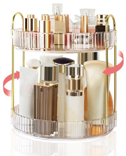 Boxalls Organizer Trucchi Girevole, Porta Trucchi Organizzatore 360° Grande Capacità, Organizer Trucco Bagno, Contenitore Contenitori Trucchi da Tavolo Espositore Creme (2 Ripiani, Trasparente)