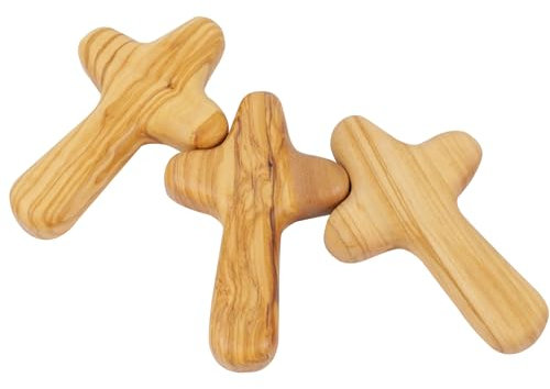 wellhouse Natural Wood Olive Hand Held Clinging Cross Hand Carved Wooden Holding 5 inches Jesus Cross Gift for Prayer Palm Church