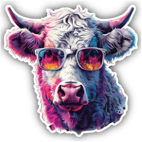 Samunshi® Coole Kuh mit Sonnenbrille Aufkleber Car Decal Sticker für Mofa Fahrrad Roller oder Auto Sticker Fahrrad Mtb Mountainbike Rennrad Comic Cartoon Retro Drip Sticker 15x15cm