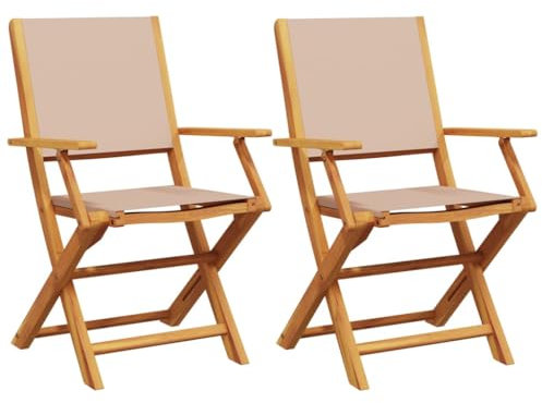 vidaXL Gartenstühle 2 STK., Gartenstuhl mit Armlehnen, Klappstuhl für Garten Balkon Terrasse, Gartensessel Stuhlset, Taupe Massivholz Akazie Stoff
