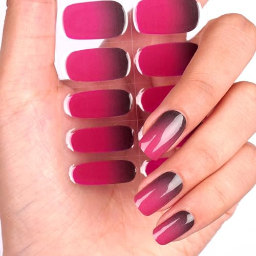 DANNI & TONI Halb ausgehärtete Gel Nagelfolien (Berry Ombre) Schwarz-Rosa Verlauf Glänzend Nagelset uv Gel Nagelfolie Nageldesign Nagelfolie Selbstklebend Wraps 28 Aufkleber