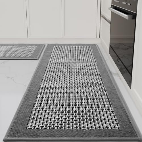 SIXHOME Tapis de Cuisine Devant ​Evier Antidérapant en Caoutchouc et Lavable Tapis Lavable en Machine Absorbant (Gris,50 * 80+50 * 150cm)