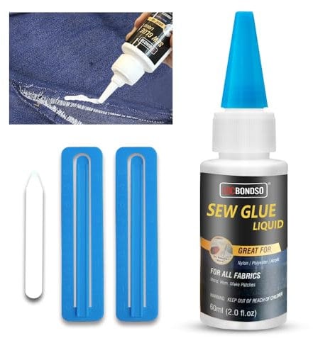 LOCBONDSO Sew Glue Stoffkleber Textilkleber Waschmaschinenfest Extra Stark,permanenter Kleber Für Polyester, Nylon, Jeans,Kann mit Kleidungsflicken kombiniert werden| Waschbar bis 98°C, 60ml Weiß