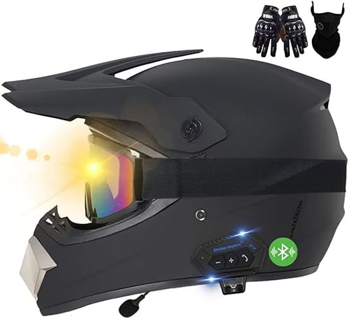Motocross-Bluetooth-Helme, ECE-geprüft, Motocross-Helme mit Handschuhen/Brille/Maske, bequem und belüftet, sicher, geeignet für Motocross, MTB, Cross-Bike, BMX G,S55-56CM