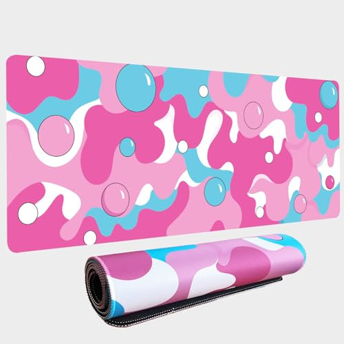 Pink Blue White Bubble XL Mouse Pad,Thicken Waterproof Large Cool Gaming Mousepad with Stitched Edge,Anime Cool Geometric Spotted Dog Mousepad Non-Slip Base Mouse Keyboard Mat 800x300x3mm