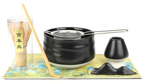 SHTALHST Juego de 7 piezas de matcha con escoba matcha, cuenco de 500 ml, vaso Matcha, colador de matcha, cuchara de matcha y accesorios para matcha, incluye cuenco para matcha y soporte para escoba