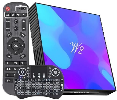 Android TV Box 4GB RAM 128GB ROM Smart TV Box S905W2 Chip Media Player Builtin Dual Band WiFi with and Bluetooth4.2 3D 4K UHD with Backlit Mini Keyboard
