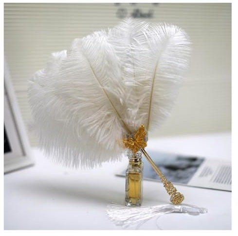 QSCTYG Feather Dance Fan Ostrich Feathers Fan Performance Dance Fan Styles Party Props Stage Show Props Fan white black Pink Plume Fan(White)