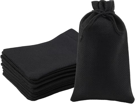 Mandala Crafts 8X10 Inch Black Burlap Drawstring Gift Bags for Favors - 20 Large Linen Sacks Gift Pouches for Candy, Coffee, Jewelry, Wedding, and Party Supplies