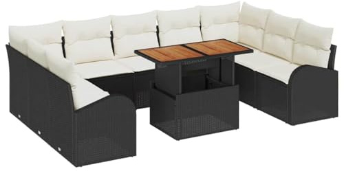 vidaXL Garten-Sofa-Set mit Speicher 10 pcs Schwarz Poly Rattan, Garten und Terrasse, modernes Lounge-Set, modulare Sitzgelegenheiten, rechteckiges Sofa, gemütliche Möbel für draußen