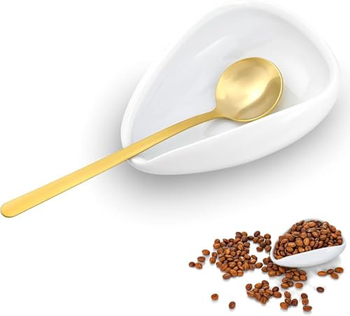 Coffee Spoon Rest for Coffee Bar Accessories Coffee Bean Shaped Small Spoon Rest for Coffee Station Ceramic Tea Spoon Holder Kitchen Organisation Utensil Holder (White)