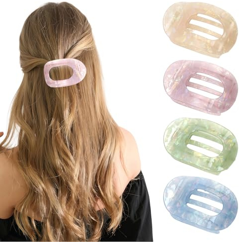 Haarklammer Flach Acetatmaterial,4 Stück Entenschnabel Haarspange,Flat Claw Clip Damen,Duckbill Hair Clips für Dünnes Dickes Haar, Haarstyling-Zubehör für Frauen Mädchen